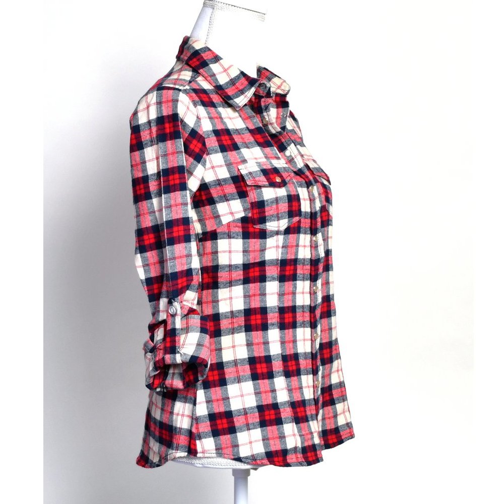 Women's Long Sleeve Flannel Plaid Shirt Top Blouse